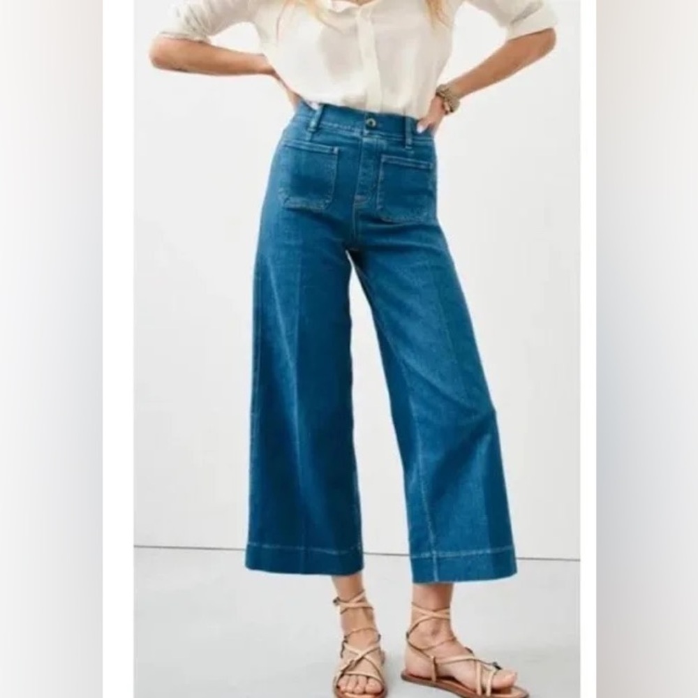 SPANX SPANXSHAPE EveryWear Cropped Wide Leg Jeans Patch Pockets Washed Blue1x